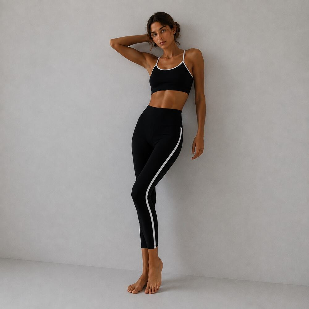 Joja Ace 2PC Top Leggings Stripe Set M Black High-rise Pants & Sleveless Tank